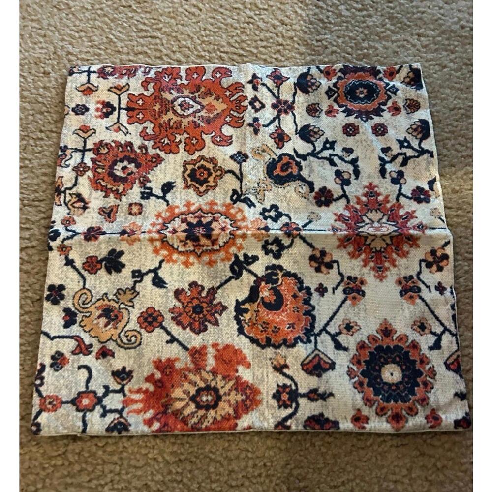 Decorative Cream and Orange Floral Throw Pillow Cover - Unbranded